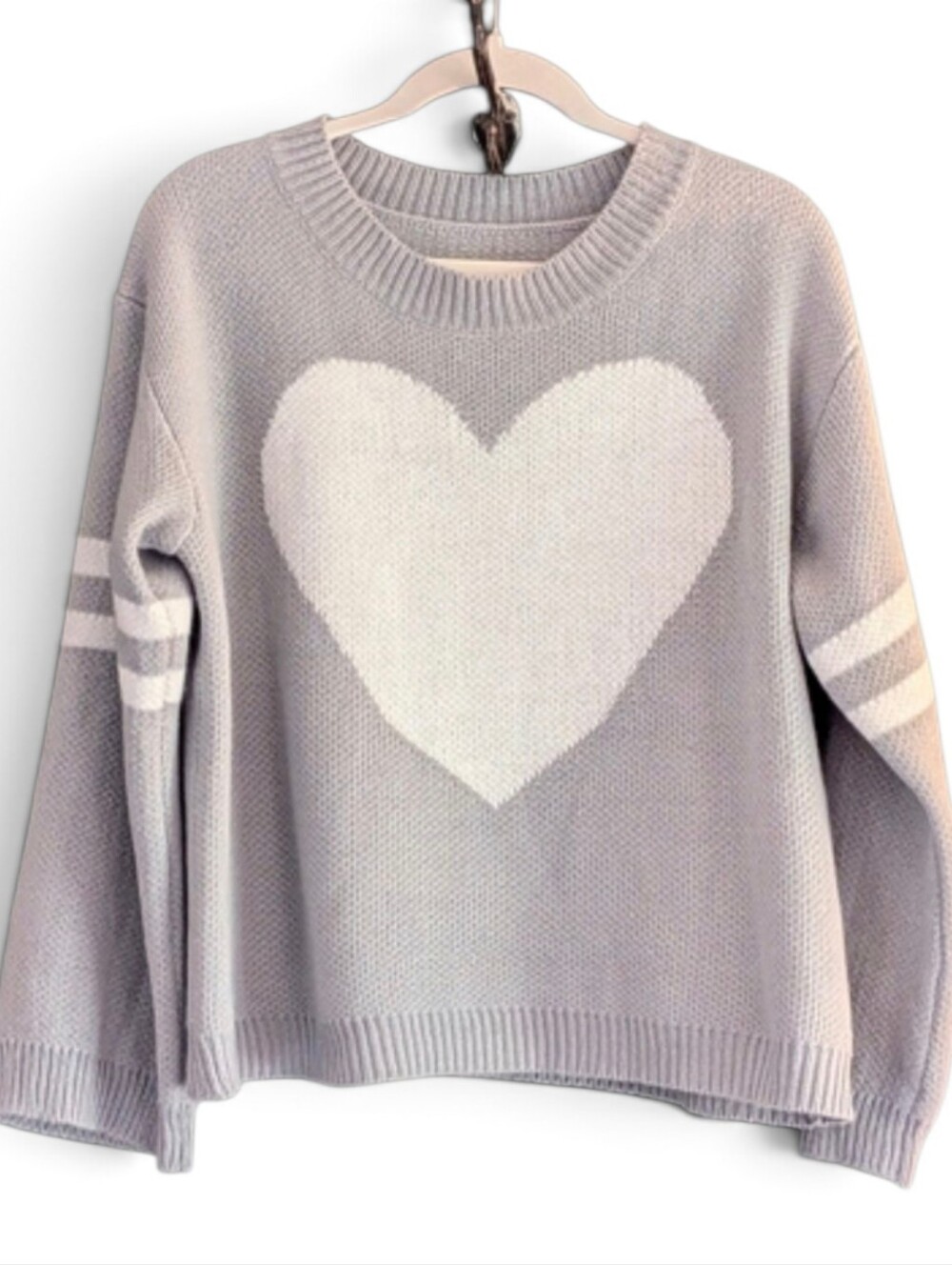 Light Gray Crewneck Sweater with White Heart Size Medium